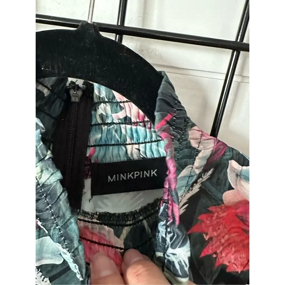 MinkPink Smocked‎ Sleeveless Turtleneck Womens S Tropical Floral Romantic
